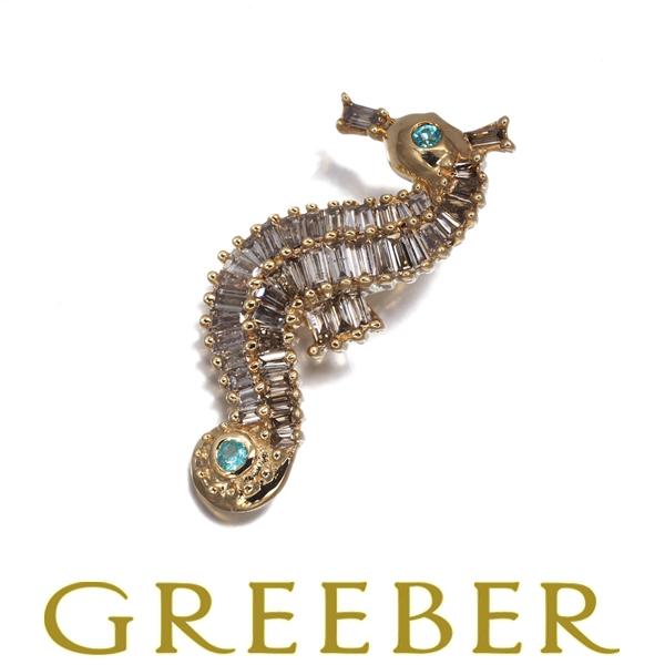 ダイヤ ダイヤモンド 0.30ct パライバトルマリン 0.02ct タツノオトシゴ アニマル ペン...