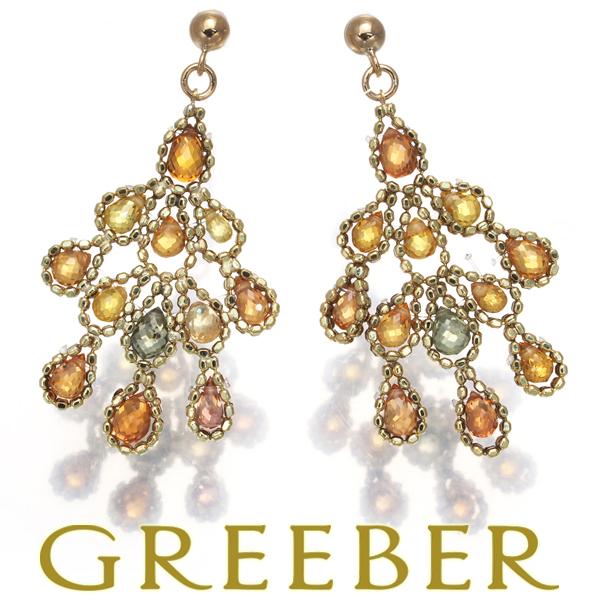 サファイア ミルグレイン ブリオレットカット マルチカラー カットボール ピアス K18YG GEN...