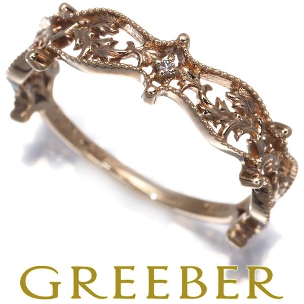 アガット リング ダイヤ ダイヤモンド 0.005ct ミルグレイン 透かし リーフ 9号 K10P...