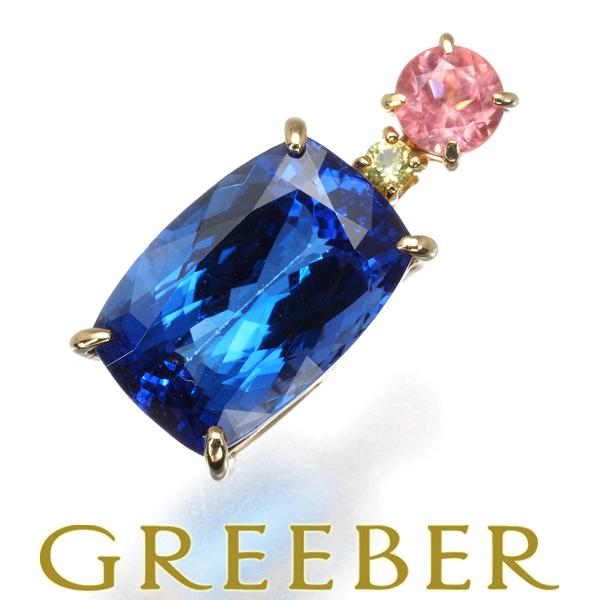 タンザナイト 5.19ct ロードクロサイト 0.37ct ペリドット ペンダントトップ K18YG...