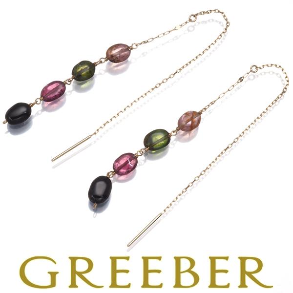 ピンク＆グリーントルマリン アメリカン ピアス K10YG GENJ