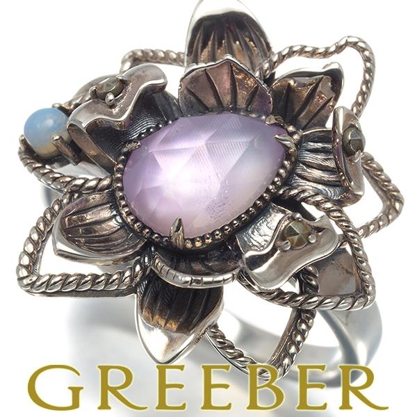 碌山 ロクザン リング アメジスト オパール マーカサイト ローズカット フラワー 15号 シルバー...