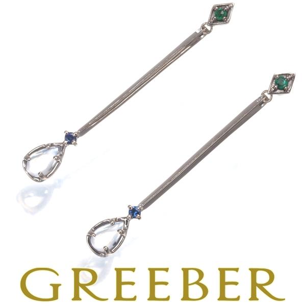 アガット ピアス ムーンストーン エメラルド サファイア K18WG/YG BLJ