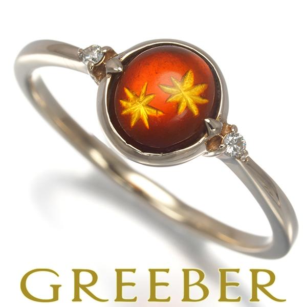 アガット リング 琥珀 コハク カーヴィング ダイヤ ダイヤモンド 0.02ct 9号 K10YG ...