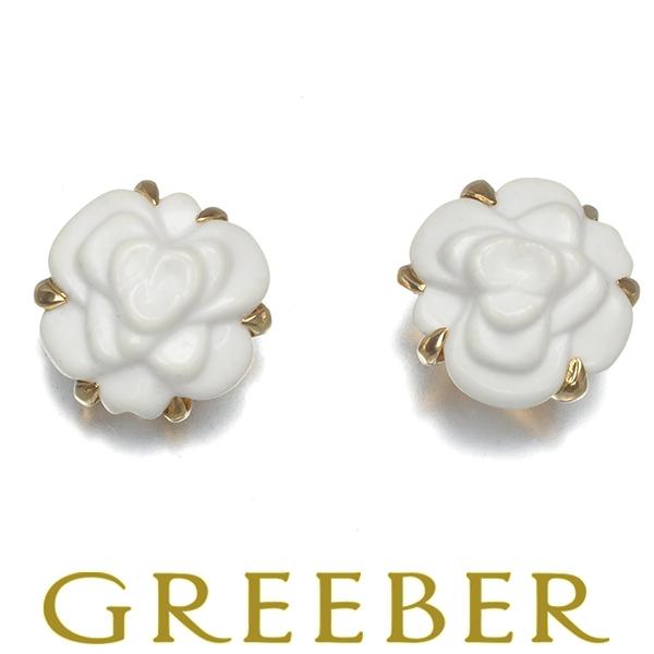 シャネル ピアス ホワイトアゲート カメリア K18YG 保証書BLJ