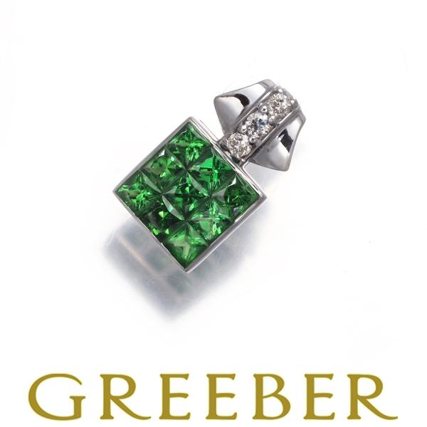 グリーンガーネット 0.64ct ダイヤ ダイヤモンド 0.05ct ミステリーセッティング ペンダ...