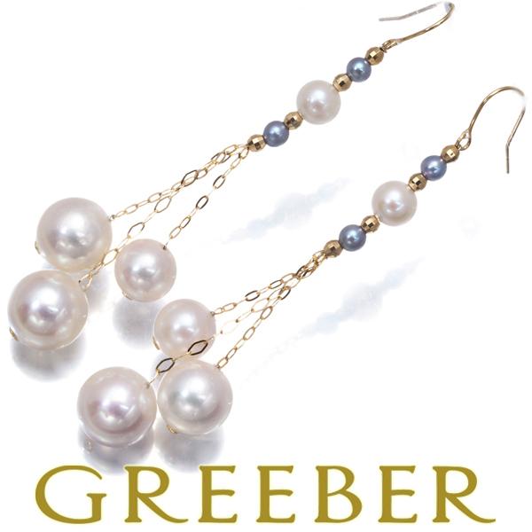 パール 真珠 4.6-8.4mm/2.8mm 揺れる フック ピアス K18YG GENJ