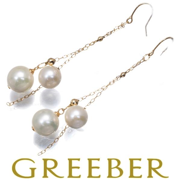パール 真珠 6.8-8.0mm 揺れる フック ピアス K18YG GENJ