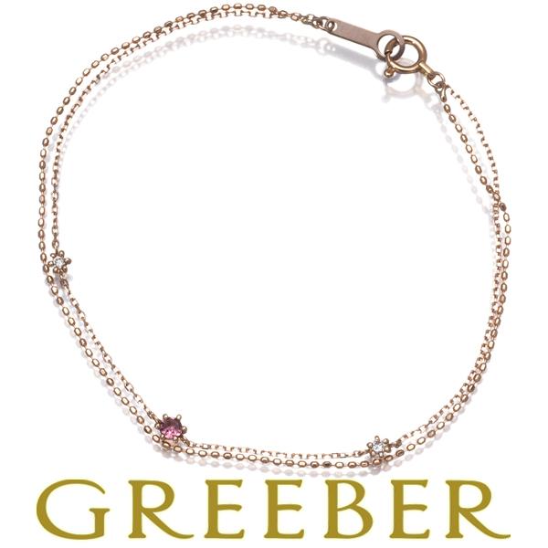 4℃ ブレスレット トルマリン ダイヤ ボールチェーン 2連 K18PG 【中古】BLJ/GENJ