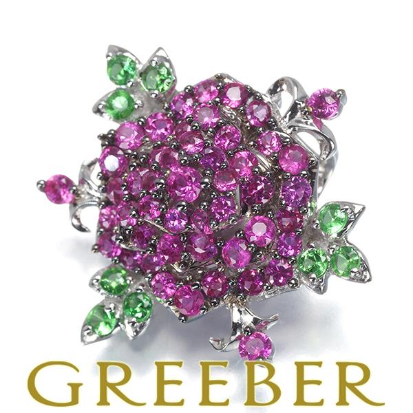 ルビー 0.78ct グリーンガーネット 0.10ct 薔薇 ペンダントトップ K18WG/ブラック...