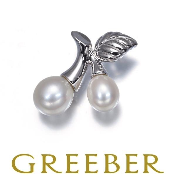 ミキモト ブローチ パール 真珠 5.7/7.0mm チェリー リーフ K18WG BLJ