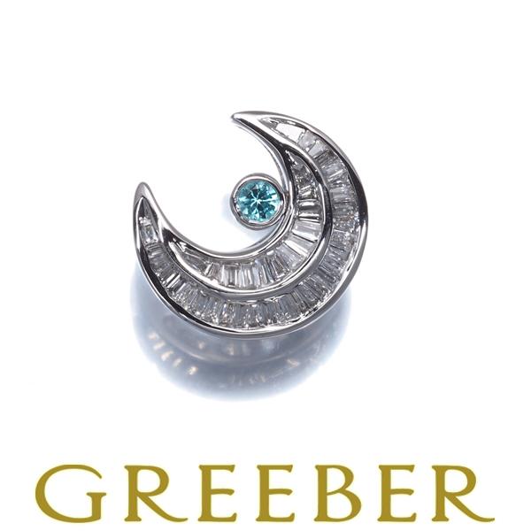 パライバトルマリン ダイヤ ダイヤモンド ムーン テーパーカット ペンダントトップ K18WG ソー...