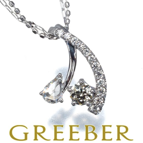 ダイヤ 2連 ペアシェイプカット 2種カット  ネックレス K18WG さくら＆ローズカットGENJ