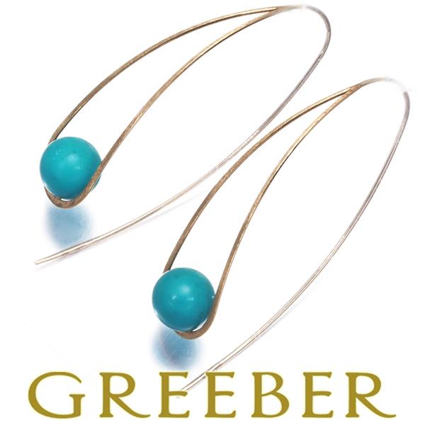 アガット ピアス ターコイズ トルコ石 艶消し オープンワーク フック K10YG ソーティングBL...