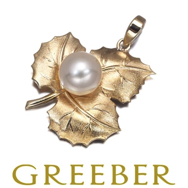 ミキモト ペンダントトップ パール 真珠 6.9mm リーフ 艶消し K14YG BLJ