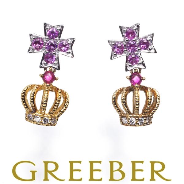 笠原真寿美 ピアス ピンクサファイア ルビー ダイヤ ダイヤモンド クロス クラウン K18YG/W...