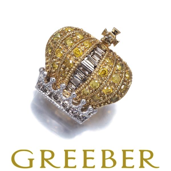 笠原真寿美 ペンダントトップ イエロー&amp;ブラウン ダイヤ ダイヤモンド クラウン クロス K18YG...