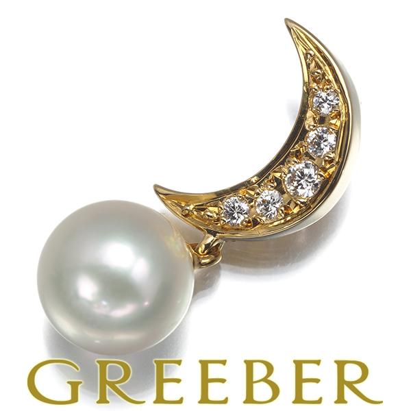 ミキモト ペンダントトップ 真珠 7.3mm ダイヤ ダイヤモンド ムーン 揺れる K18YG 【中...