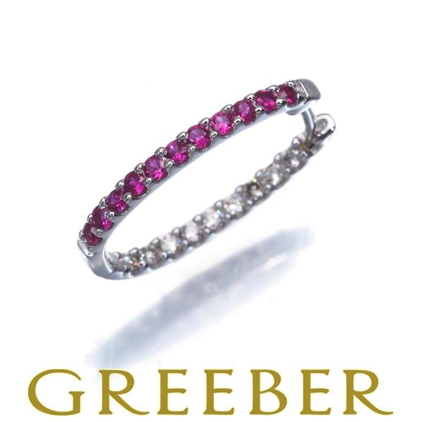 ルビー .0.15ct ダイヤ ダイヤモンド 0.07ct フープ 片耳 ピアス K18WG GEN...