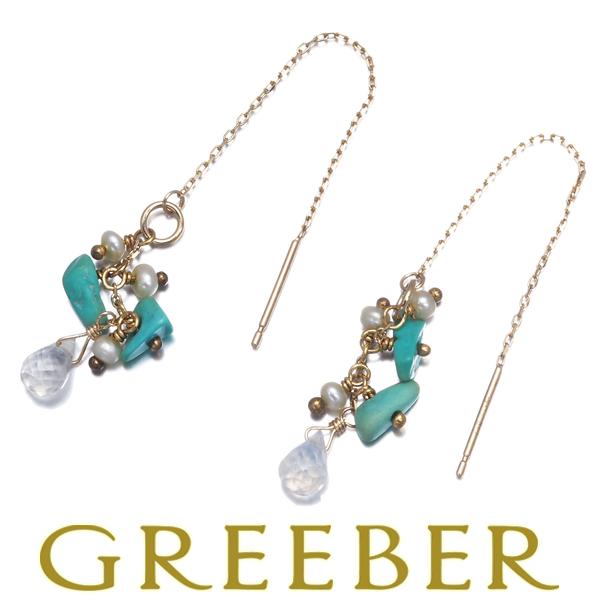 アガット ピアス ターコイズ トルコ石 ムーンストーン パール 真珠 2.5-2.7mm K10YG...