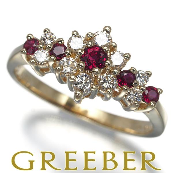 ルビー 0.31ct ダイヤ ダイヤモンド 0.30ct フラワー リング K14YG 指輪 GEN...