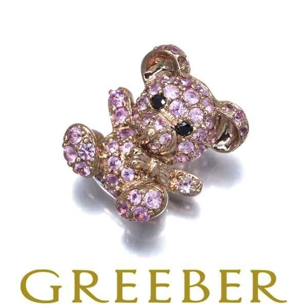 ピンクサファイア 0.60ct ブラックダイヤ ダイヤモンド 0.02ct ベア ペンダントトップ ...