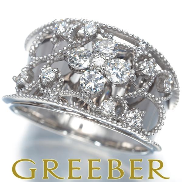 ダイヤ ダイヤモンド 0.60ct ミルグレイン 透かし リング K18WG 指輪 GENJ