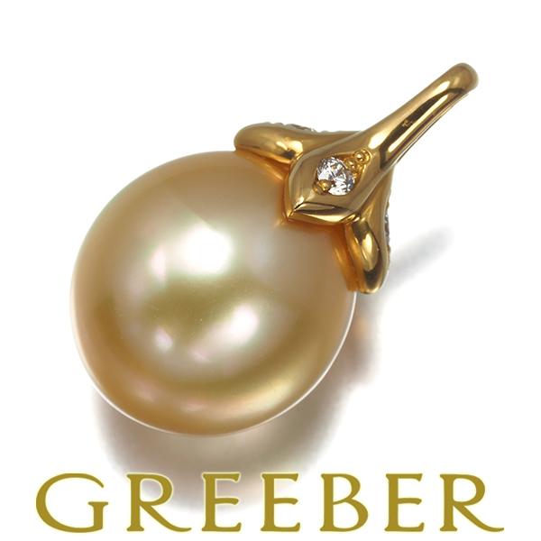 ゴールデン パール 真珠 12.4mm ダイヤ ダイヤモンド 0.07ct 一粒 ペンダントトップ ...