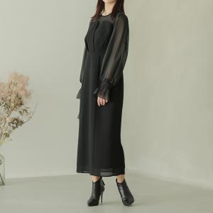 ボリュームスリーブシフォンロングワンピース オ...の詳細画像2
