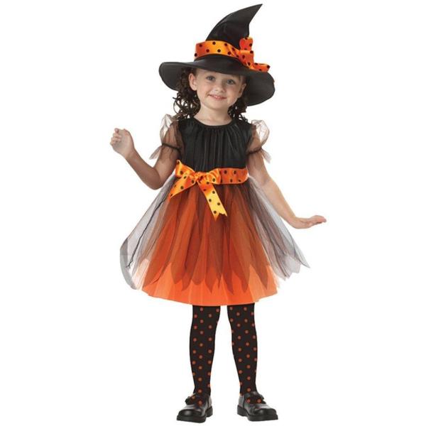 ハロウィン 子供用 衣装 コスプレ 女の子 魔女 黒 帽子付き 選べる3サイズ 90cm/100cm...