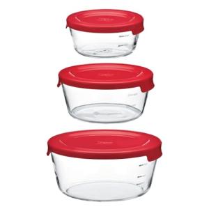 HARIO(ハリオ)耐熱ガラス製保存容器 丸 S/M/L レッド 食洗器OK 日本製 MST-3018-R 3個セット｜greenage