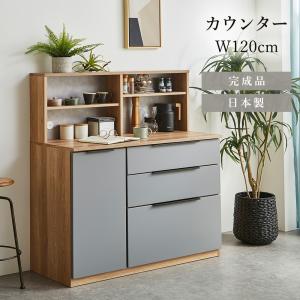 キッチンカウンター カウンター 完成品 120cm オープンラック キッチン収納 国産 ロータイプ 幅120cm 奥行50cm 台所収納 キッチンボード カップボード 引出し ス｜greenfactory-kagu