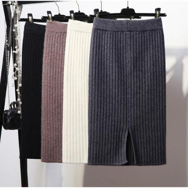ニットスカート 一部即納 タイトスカート リブ スリット レディース ストレッチ ミモレ丈 ボトムス...