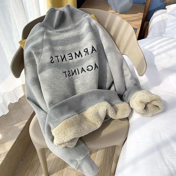 トレーナー 裏起毛 厚手 ボア トップス レディース 長袖 スウェット ハイネック 体型カバー 秋 ...