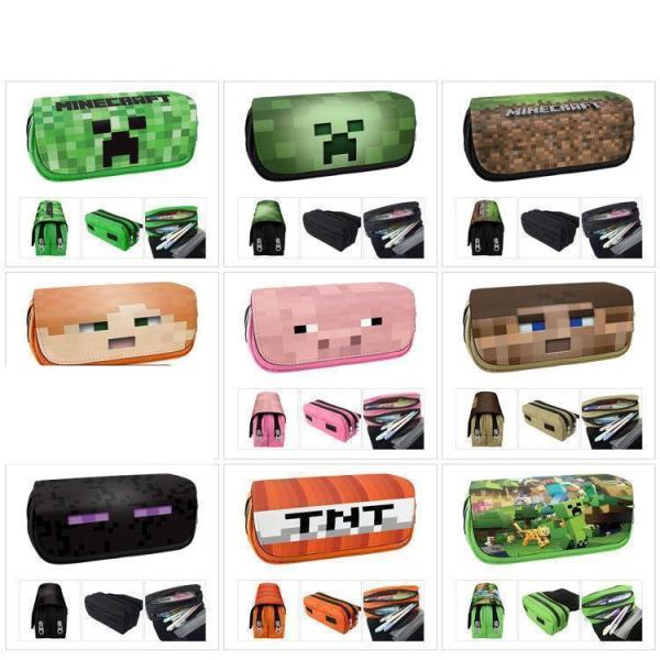 Minecraft マインクラフト 柄 筆箱 ふでばこ ジッパー 二層 大容量 自立スタンド型 縦型...