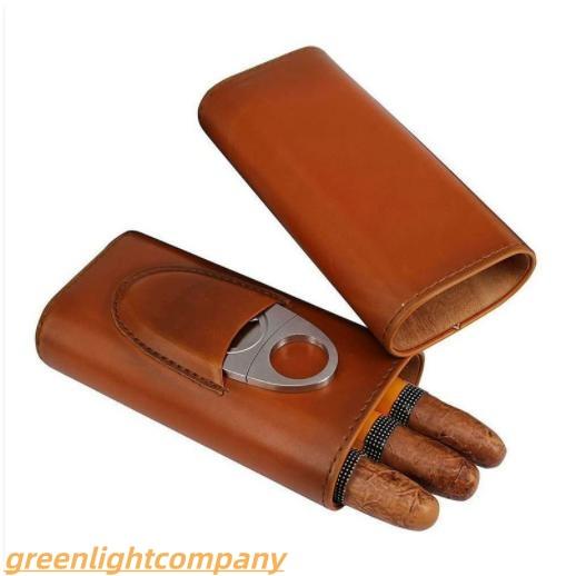 ヒュミドール 葉巻ケース シガーケース レザー 3チューブ付き シガーカッタートボックス スペイン杉...