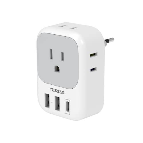 変換プラグ Cタイプ 海外旅行用 変換器 TESSAN 電源変換アダプター コンセントUSB-C付き...