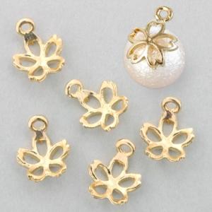 基本金具 5個 パール・ビーズ用 貼り付けチャーム 桜  きれいめゴールド [ガラスドーム パール ビーズ サクラ 春 和風]