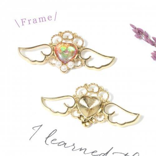 チャーム エンジェル ハート台座付 きれいめゴールド 真珠 宝石 ラブ 王冠 フレーム レジン枠 天...