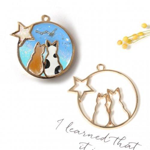 空枠 双子猫 きれいめゴールド カップル ツイン ペア 透かし ねこ ネコ cat 星 宇宙 フレー...