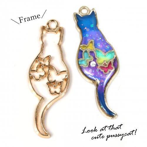 空枠 バタフライキャット きれいめゴールド 蝶々 ちょうちょ チョウチョ 猫 レジン枠 ねこ ネコ ...