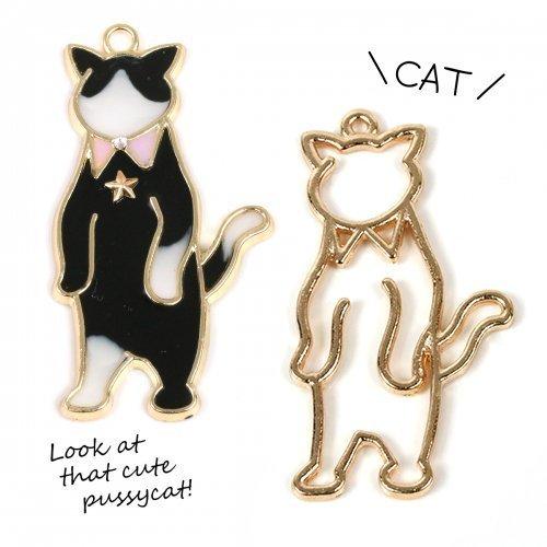 空枠 立ちニャンコ 三角襟 きれいめゴールド ネコ ねこ にゃんこ 猫 キャット 動物 レジン枠 フ...