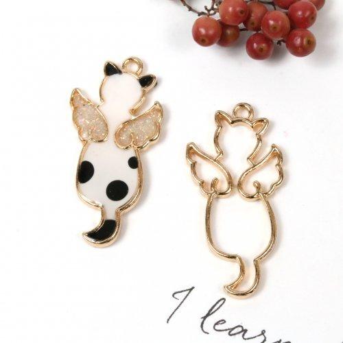 空枠 エンジェルにゃんこ きれいめゴールド フレーム レジン枠 羽根 天使 ウィング ねこ 猫 ニャ...