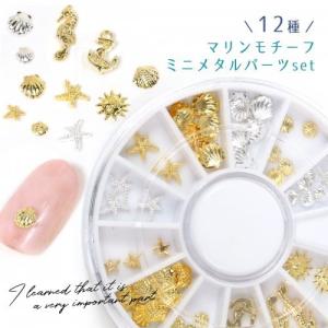 メタルパーツ 12種 プチパーツセット マリンモチーフ♪ ネイルサイズ ゴールド・シルバー sea 海 貝殻 夏 デコ 手芸 レジン封入 カン無し 楽々 ネイル