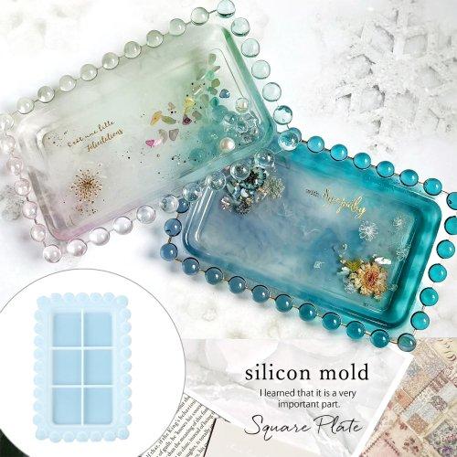 シリコン型・モールド つぶつぶスクエアプレート シリコンモールド レジン型 皿 長方形 粘土型 UV...