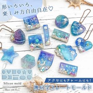 シリコン型・モールド 幾何学プレート シリコンモールド レジン型 セット 定番 ハート 星 丸 タグ キーホルダー ネームプレート 名札 UVレジン クラフト