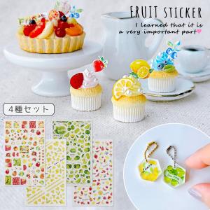 シール フルーツシール 4種セット ステッカー アソート ミックス 果物 レモン ライム 夏 パフェ ミニチュアスイーツ 封入パーツ デコパーツ UVレジン クラフト