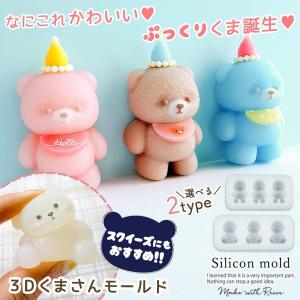 シリコン型・モールド 3Dくまさん シリコンモールド レジン型 テディベア ぬいぐるみ クマ 熊 キーホルダー立体 スクイーズ UVレジン LED クラフト 選べる2種