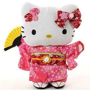 ハローキティ ぬいぐるみ ちりめん日本人形 ピンク Mサイズ （全長20cm