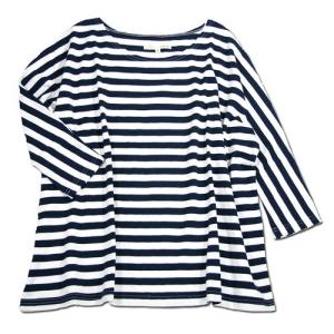 A HOPE HEMP アホープヘンプ 1.4 BORDER DOLMAN WIDE 3/4 TEE / NAVY レディース 7分袖 ドルマンスリーブ ボーダー Tシャツ カットソー｜greenplanet